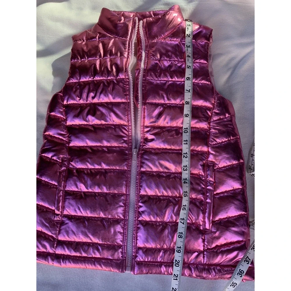 Girls kids  Shiny Metallic Pink Puffer Jacket Vest Size Large Pockets‎